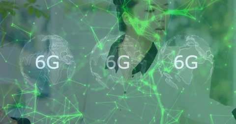 Green network connections and 6G technology animation over person in background Stock Footage 304015091