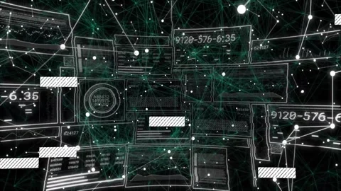Green network initiating sequence showing rectangles sliding and codes updating Stock Footage 330114693