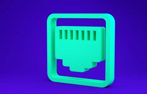 Green Network port - cable socket icon isolated on blue background. LAN, ethe 库存插图