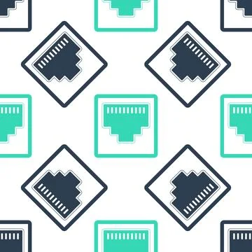Green Network port - cable socket icon isolated seamless pattern on white Stockillustratie