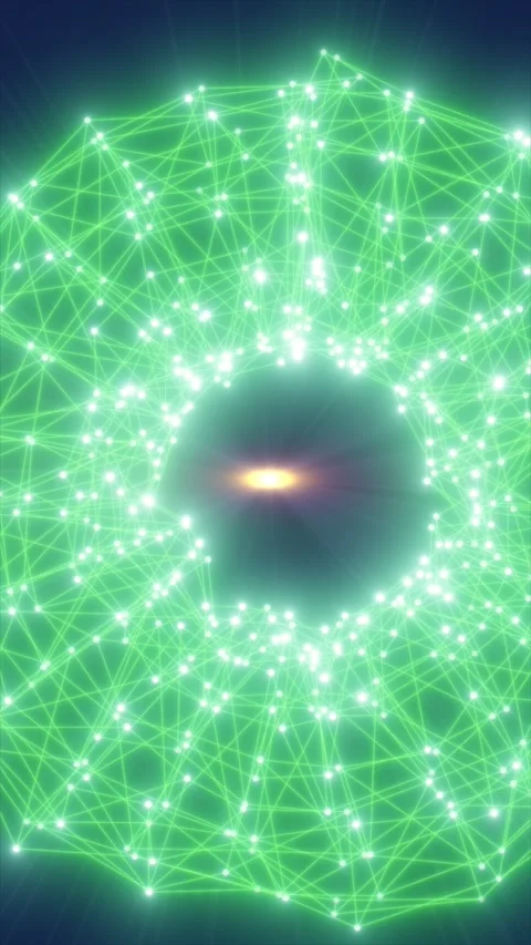 Green network portal with glowing nodes, connected polygon lines, circular .. Stock Footage 337031300
