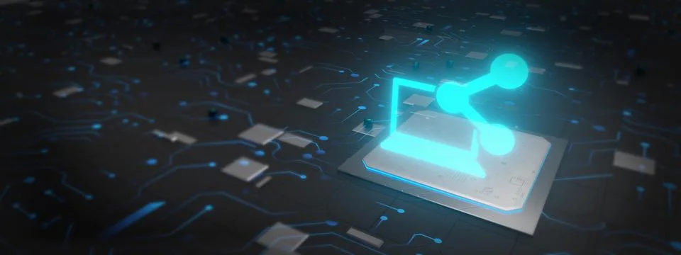 Green Network Technology Concept with blue hologram share symbol 3D Illustrat Stock Illustration