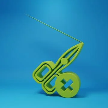 Green No scissors icon isolated on blue background. Minimalism concept. 3D .. Stock Illustration
