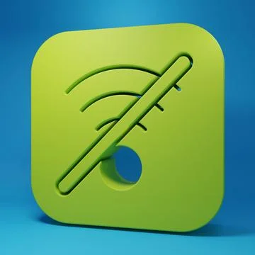 Green No Wi-Fi wireless internet network symbol icon isolated on blue backg.. Stock Illustration