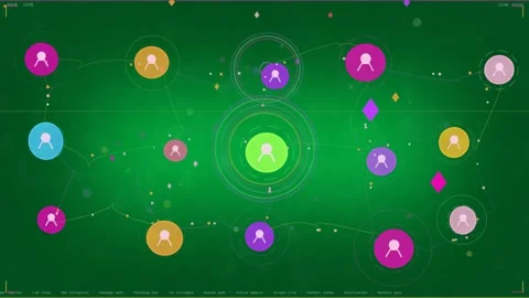 Green node getting data pulses and causing ring growth across tech network on Stock Footage 333972186