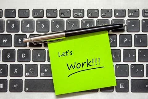 Green Note Lets Work Foto stock