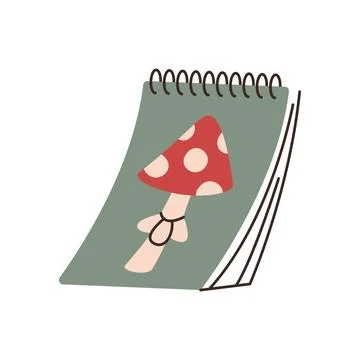 Green notebook with fly agaric on the cover. Vector illustration hand drawing Stock Illustration
