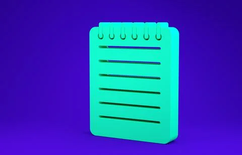 Green Notebook icon isolated on blue background. Spiral notepad icon. Writing 스톡 일러스트