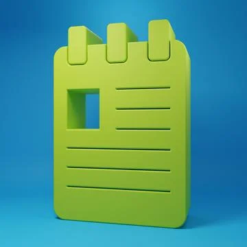 Green Notebook icon isolated on blue background. Spiral notepad icon. Schoo.. Ilustração Stock