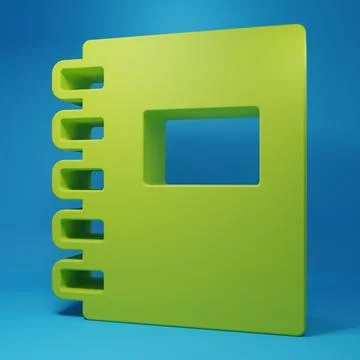 Green Notebook icon isolated on blue background. Spiral notepad icon. Schoo.. Ilustração Stock