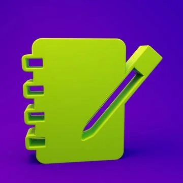 Green Notebook icon isolated on purple-blue background. Spiral notepad icon.. Stock Illustration