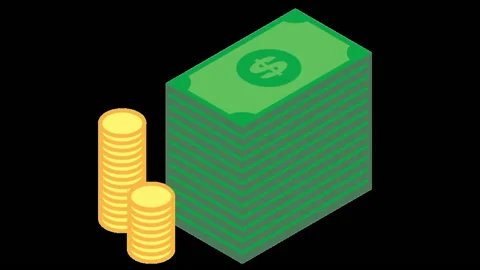 Green notes stacking with coins animation Stock Footage 195937458