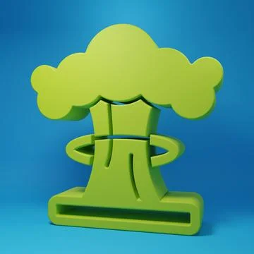 Green Nuclear explosion icon isolated on blue background. Atomic bomb. Symb.. Illustrazione stock