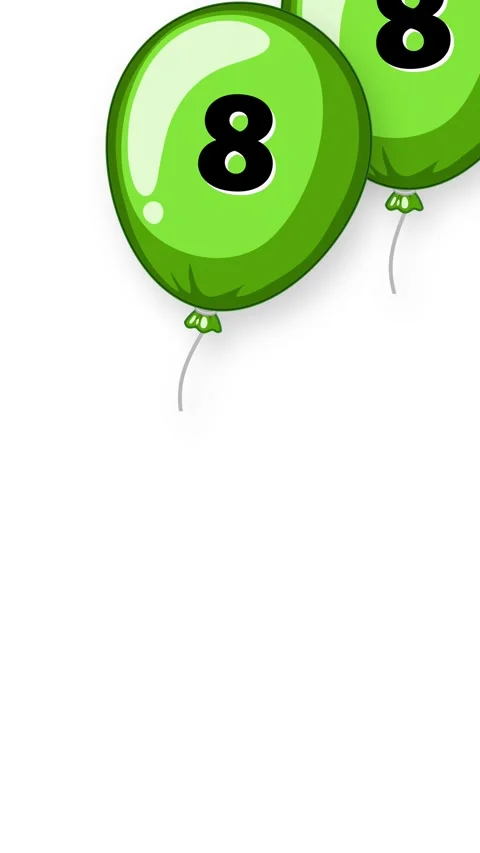 Green Number Eight Balloons Falling Down Against a White Background Stock Footage 340259995