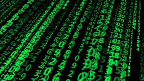 Green numbers on a dark background. Digital technologies of the Internet. Stock Illustration