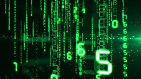Green Numbers in Digital Code falling in rays of flashing light . Looped. Stock Footage 58112770