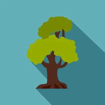 Green oak icon, flat style Ilustración de archivo