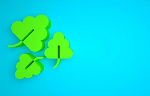 Green Oak leaf icon isolated on blue background. Minimalism concept. 3D render Stock Illustration