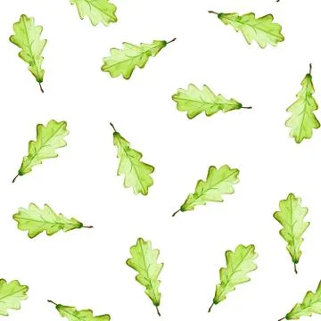 Green oak leaves background. Spring Watercolor Seamless illustration. Good for Stock Illustration