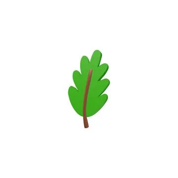 Green oak tree leaf 3d plastic cartoon vector, summer forest flora fallen leaf Stock Illustration