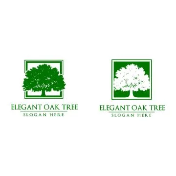 Green Oak Tree Vector Logo Design Stock Illustration