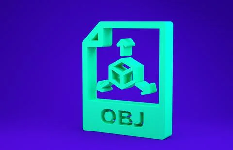 Green OBJ file document. Download obj button icon isolated on blue background Illustrazione stock