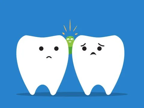 A green object stuck between teeth Stock Illustration