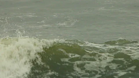 Green Ocean Waves Break,  Medium Shot Video stock 48258826