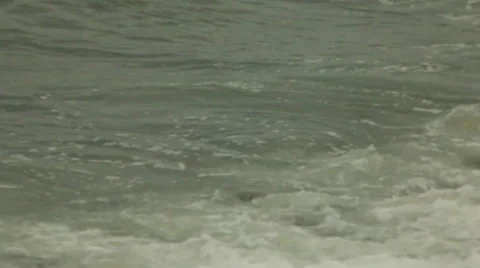 Green  Ocean Waves Break on Shore, Slow Motion Stock Footage 48242206