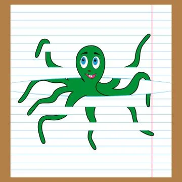 Green octopus caught on the lines of sheet Illustrazione stock