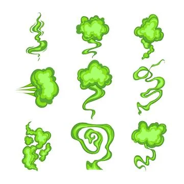 Green odor gas cloud effects spreading collection Illustrazione stock