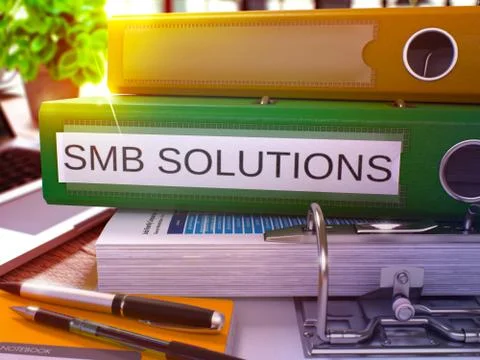 Green Office Folder with Inscription SMB Solutions. 3D Rendering Stock Illustration