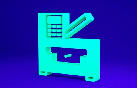 Green Office multifunction printer copy machine icon isolated on blue backgro Stock Illustration
