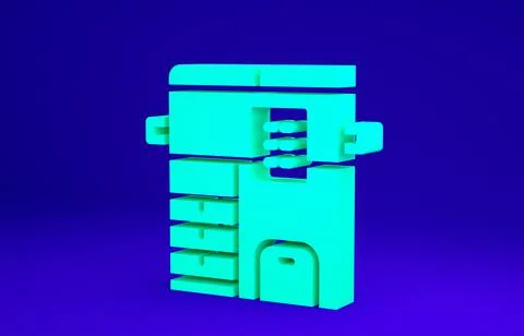 Green Office multifunction printer copy machine icon isolated on blue backgro Stock Illustration