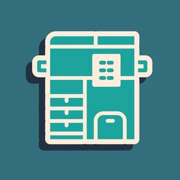 Green Office multifunction printer copy machine icon isolated on green backgr Stock Illustration