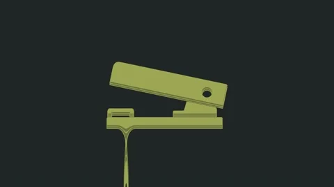 Green Office stapler icon isolated on black background. Stapler, staple, paper Stock Footage 235443035