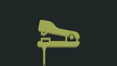 Green Office stapler icon isolated on black background. Stapler, staple, paper Stock Footage 235595139