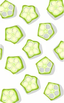 Green okra vegetable is visible when cut texture  Stock Illustration
