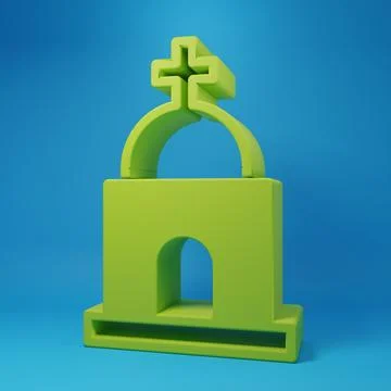 Green Old crypt icon isolated on blue background. Cemetery symbol. Ossuary .. Ilustración de archivo