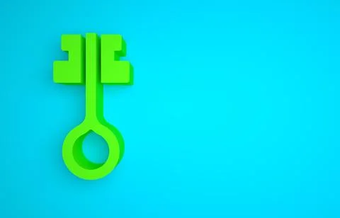 Green Old magic key icon isolated on blue background. Minimalism concept. 3D Stock Illustration