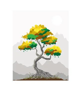 Green Old Tree Bonsai vector illustration Stock Illustration