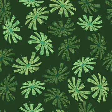 Green olive colors seamless pattern with hand drawn doodle palm licuala silho Stock Illustration