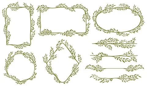 Green olive frames, border lines and dividers Stock Illustration