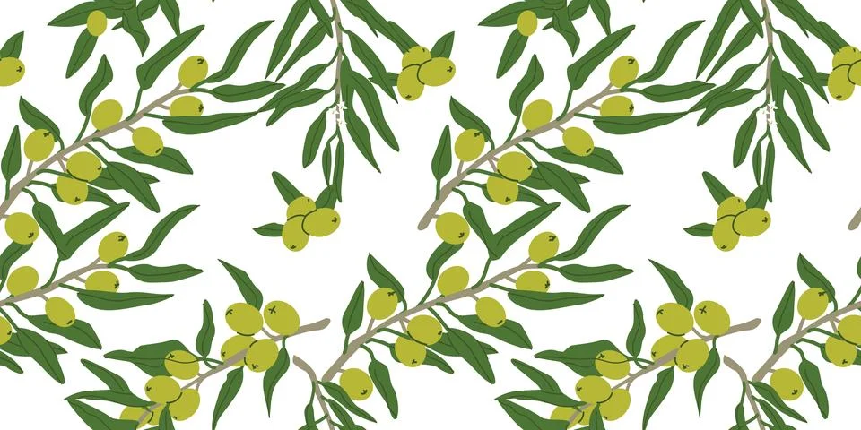 Green olive pattern. Summer botanical texture. Cartoon olive background iso.. Stock Illustration