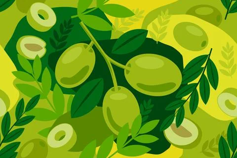 Green Olive seamless elements abstract vector pattern design background 스톡 일러스트