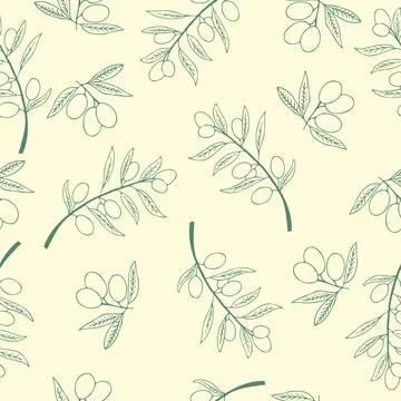 Green Olive seamless pattern. Hand drawn olive branch background. Stock Illustration
