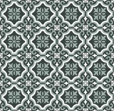 Green Olive spanish tiles pattern Stock Illustration