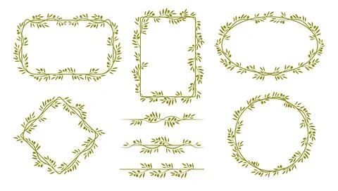 Green olive tree branches frame borders, dividers Stock Illustration