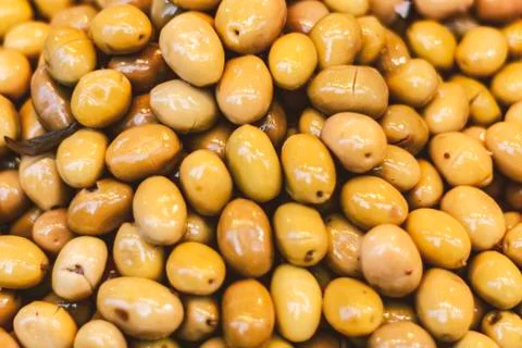 Green olives at the bazaar Stock Photos