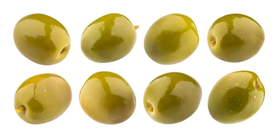 Green olives isolated on white background with clipping path Stock Photos